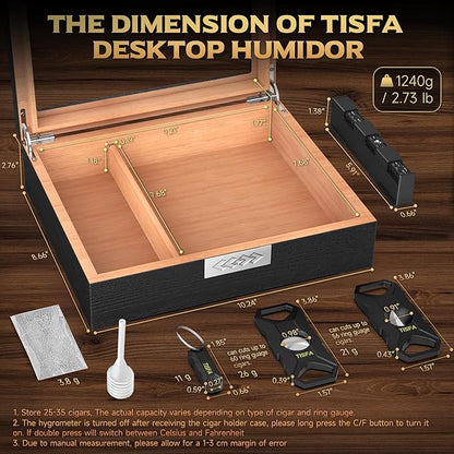 TISFA Cigar Humidor Box Cigar Accessories Set, Includes V Cutter, Straight - Image 2