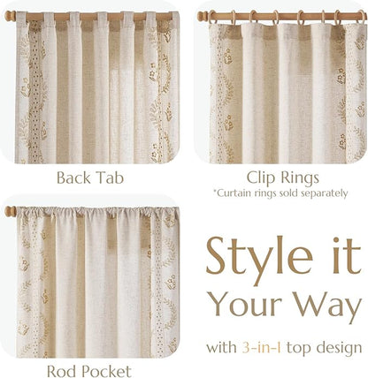 jinchan Belrose Linen Curtains for Bedroom Floral Curtains 72 Inch Length Linen - Image 6