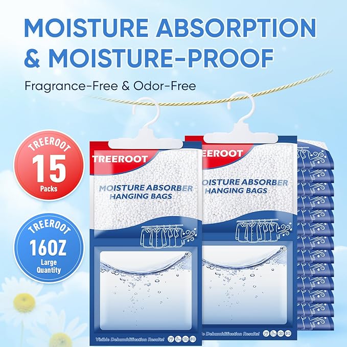 15 Pack Moisture Absorbers for Closet, 16OZ Hanging Closet Dehumidifier Bags - Image 2