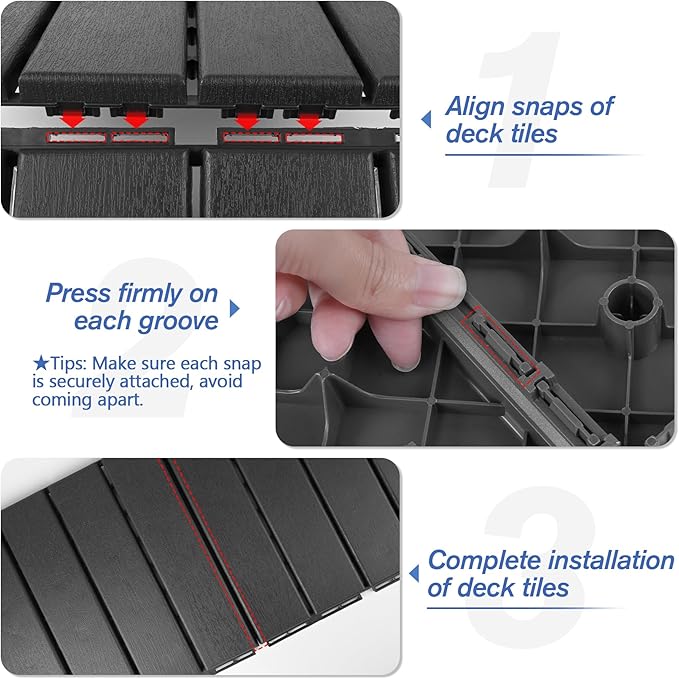 MYFAMIREA 27 Pcs Plastic Interlocking Deck Tiles 12" x 12" Patio Floor Decking - Image 5
