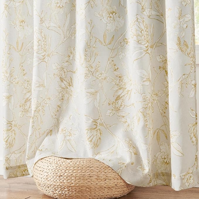 jinchan Floral Curtains 90 Inch Length Mustard Yellow Flower Linen Farmhouse - Image 8