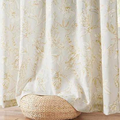 jinchan Floral Curtains 63 Inch Length Mustard Yellow Flower Linen Farmhouse - Image 7