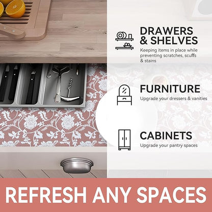 RAY STAR Shelf Liner, Non Adhesive Pink Floral Kitchen Cabinet Liner - Image 6