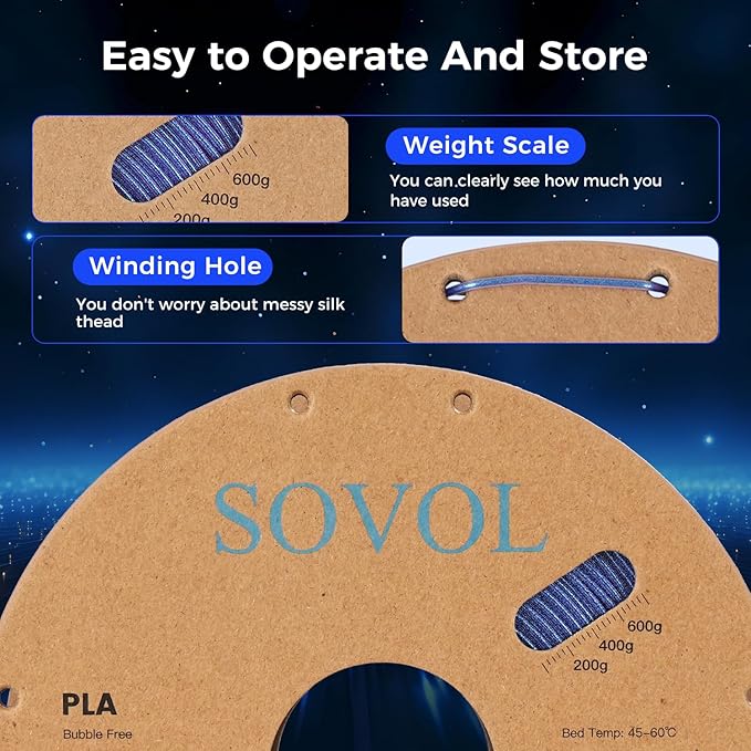 Sovol Silk PLA Filament with Blue Glitter 1kg 1.75mm, Color Changeable 3D - Image 6