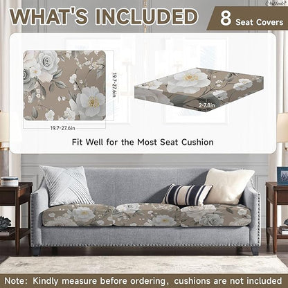 8Pcs Stretch Patio Cushion Cover, Vintage Floral Printed Couch & Sofa Slipcovers - Image 2
