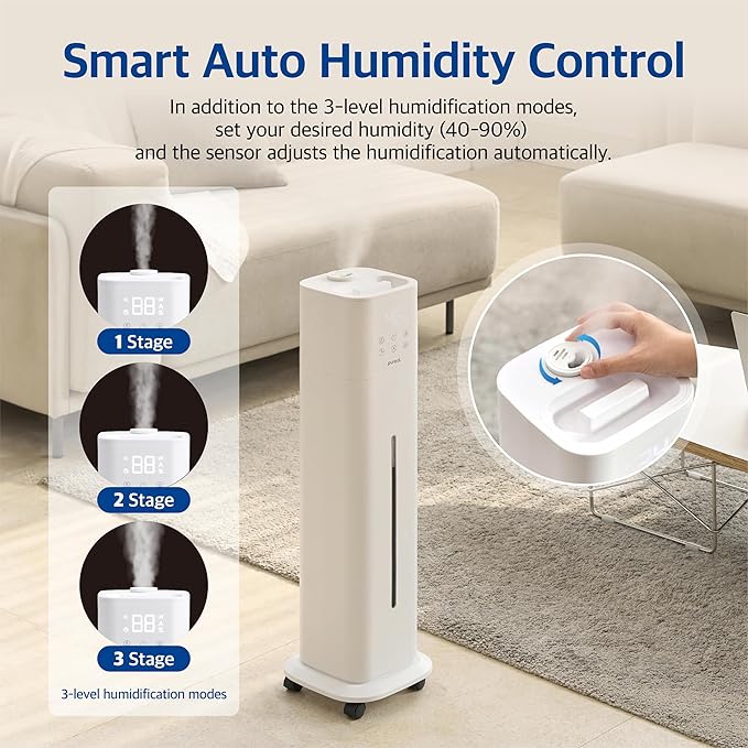 Pureal 10L Tower Humidifier, 83H Runtime, Warm & Cool Mist, Large Room - Image 5