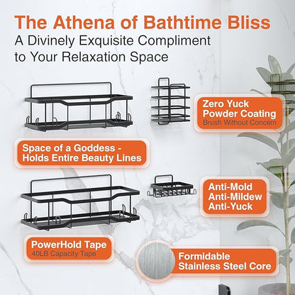 Shower Caddy Bathroom Shelves, The Athena Silken 4 Set, 40LB Capacity, Adhesive - Image 8