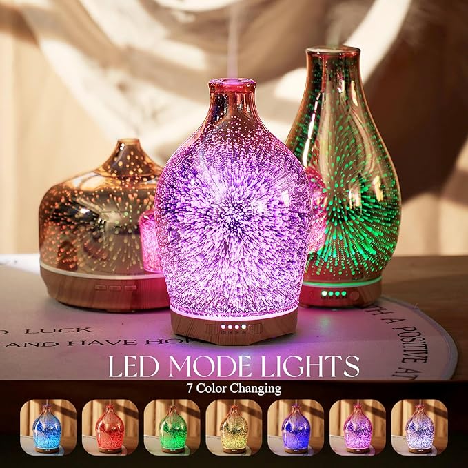 Porseme 280ml Essential Oil Diffuser 3D Glass Aromatherapy Ultrasonic Humidifier - Image 2