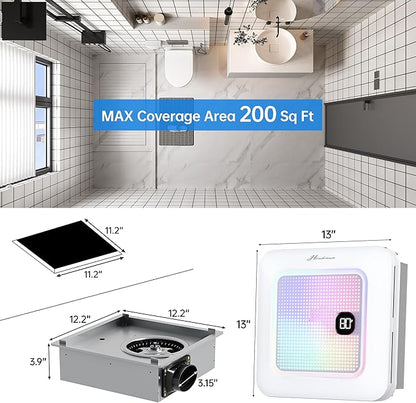 Bathroom Exhaust Fan with Bluetooth Speaker, 230 CFM 1.0 Sone Bathroom Exhaust - Image 2