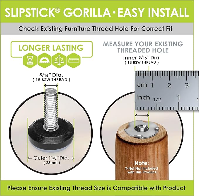 Slipstick Gorilla Outdoor Adjustable Furniture Levelers Weatherproof Screw in - Image 3