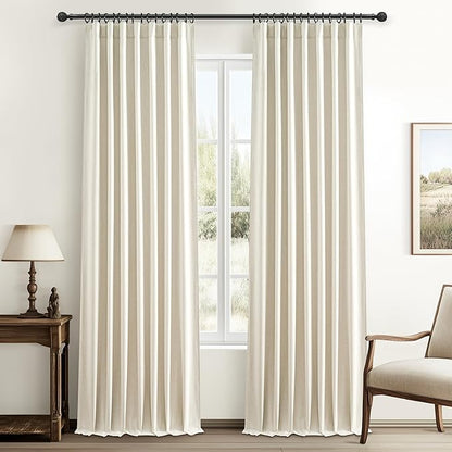 Warm Cream Thick Linen Black Out Curtains 100 Inch Long by QJMYDECO
