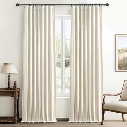 90 Inch Warm Cream Linen Blend Curtains by QJMYDECO