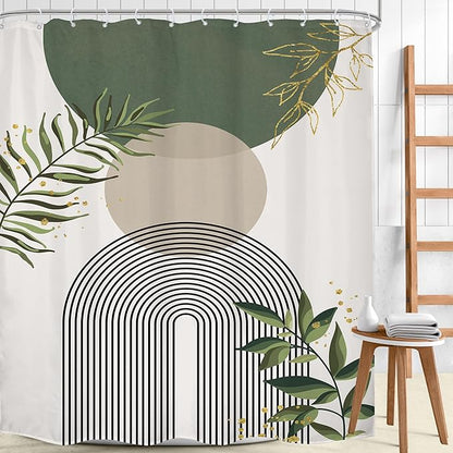 Green Boho Shower Curtain 72Wx96H Extra Long Mid Century Modern Abstract Green - Image 2