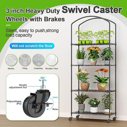 Abimars 4-Tier Greenhouse with Wheels, Height-Adjustable Shelves Metal Plant - Image 4