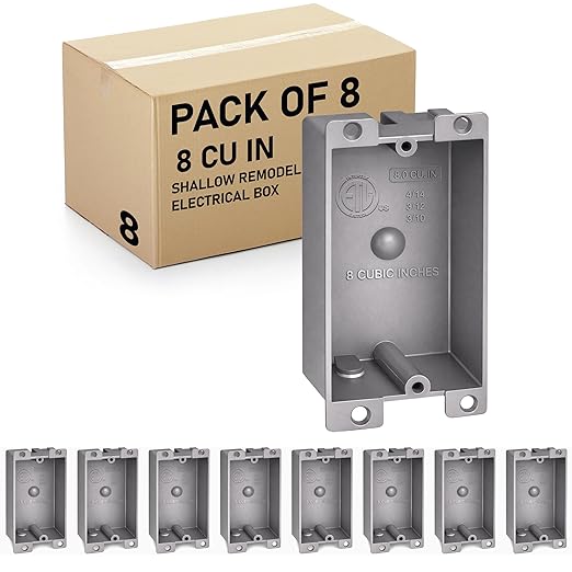 Plastic Electrical Box, Shallow Remodel Box, 8 Cubic Inch Grey Outlet Box by AirmontProducts