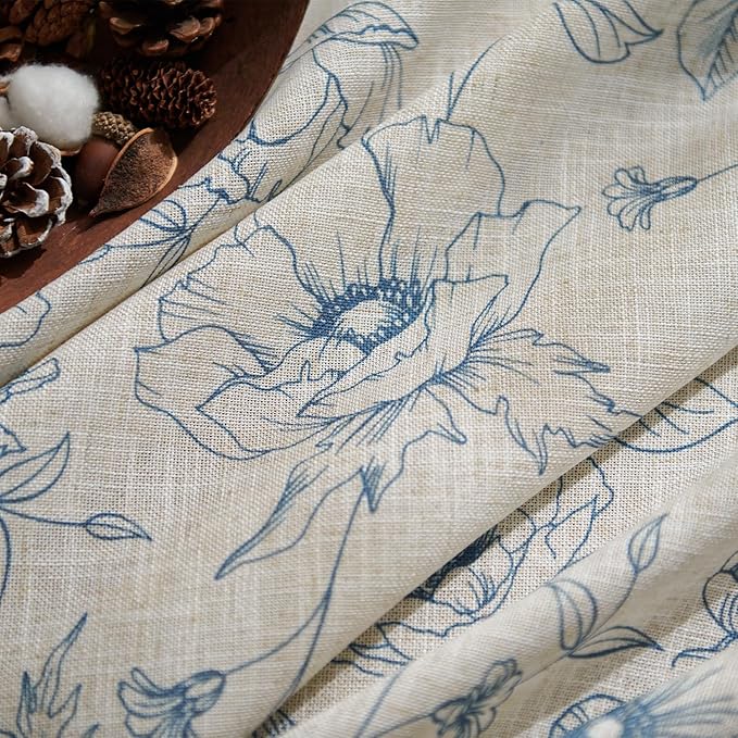 jinchan Floral Linen Curtains for Living Room 84 Inch Length Blue Flower - Image 4