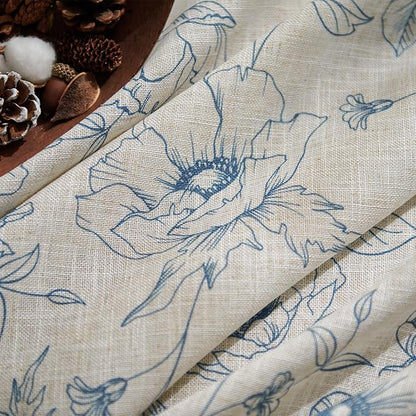 jinchan Floral Linen Curtains for Living Room 84 Inch Length Blue Flower - Image 4