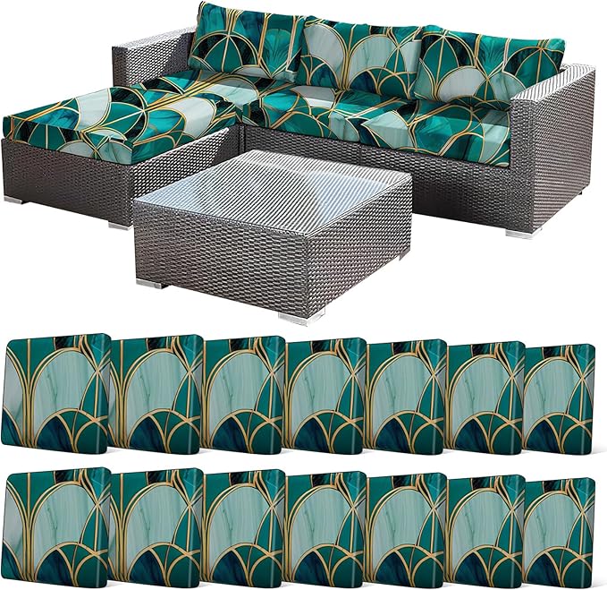 14Pcs Stretch Patio Cushion Cover, Art Deco Geometric Pattern Couch & Sofa by CALBODE