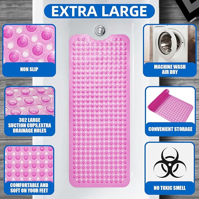 ZHICHENG Bath Tub and Shower Mats, Non-Slip 39 x 16 Inch Extra Long Bath Mat - Image 3