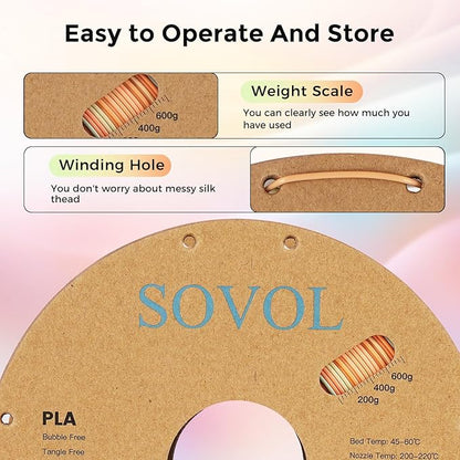 Sovol 3D Printer Silk Shiny Gradient Multicolored Fast Change Rainbow PLA 1kg - Image 6