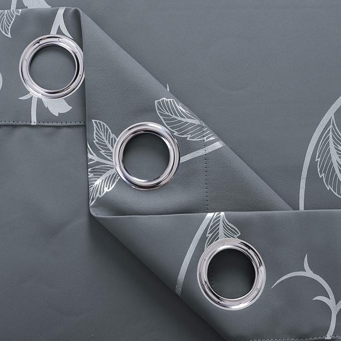 BUHUA Small Window Blackout Curtains Bedroom Darkening Curtain Panels Silver - Image 9