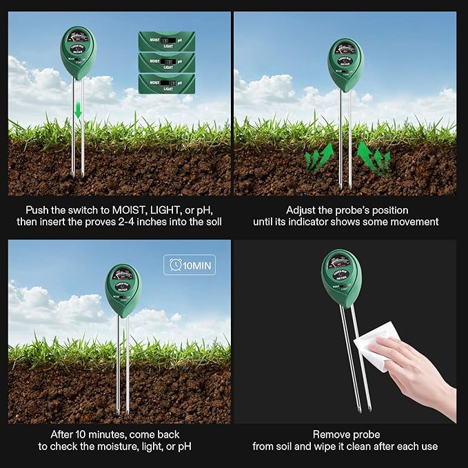 VIVOSUN Soil Tester, 3-in-1 Plant Moisture Meter Light and PH Tester - Image 5