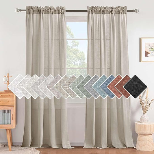 H.VERSAILTEX Linen Curtains Elegant Natural Linen Semi Sheer Curtains Energy by HVERSAILTEX