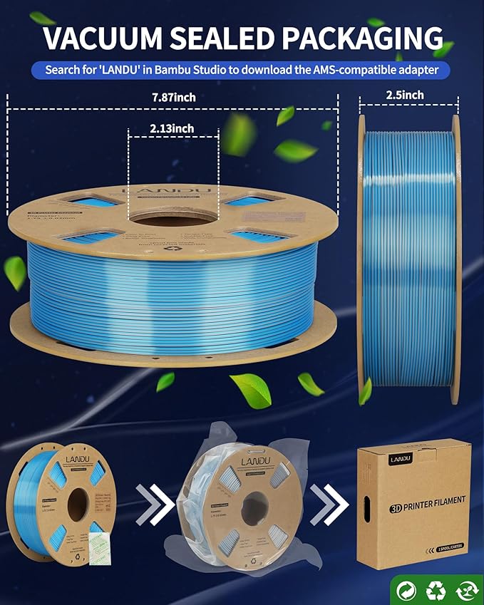 LANDU Silk Dual Color PLA Filament 1.75mm 1KG, 3D Printer Filament Dimensional - Image 6