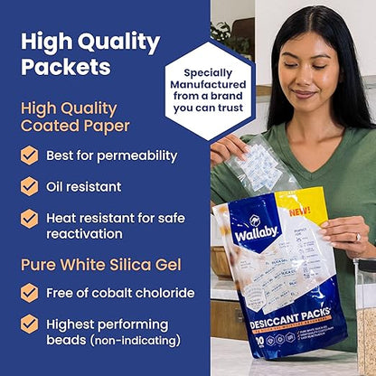 Wallaby 5 gram Food Safe Pure White Silica Gel Desiccant Dehumidifier Packs - Image 3