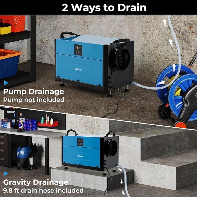 COSTWAY 192 PPD Commercial Dehumidifier, 2600 Sq.Ft Crawl Space Dehumidifier - Image 5