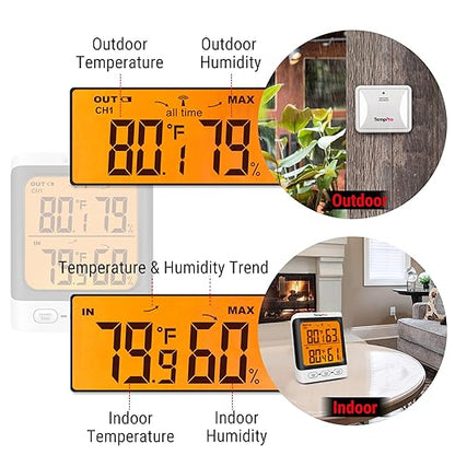 TempPro Indoor Outdoor Thermometer Wireless, 500 ft Outside Thermometer - Image 2