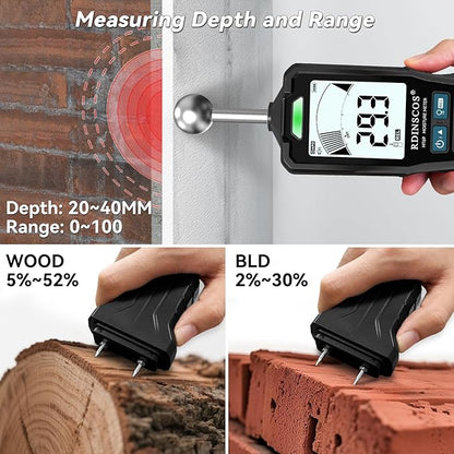 2-in-1 Pin & Pinless Moisture Meter, Digital Moisture Detector - Image 5