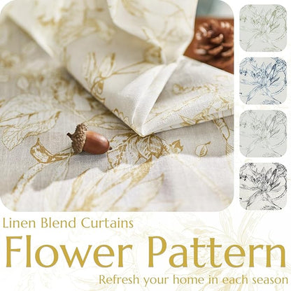 jinchan Floral Curtains 84 Inches Long Mustard Yellow Flower Linen Farmhouse - Image 4
