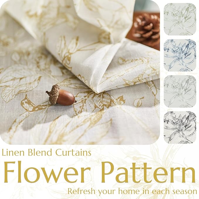 jinchan Floral Curtains 108 Inch Length Mustard Yellow Flower Linen Farmhouse - Image 4