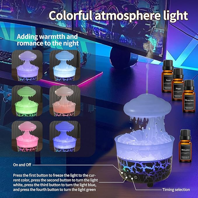 BOHOFAM Aroma Essential Oil Diffuser, Rain Cloud humidifier Simultaneously - Image 5