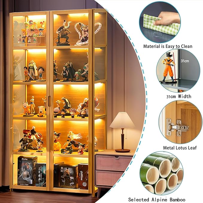 Display Cabinet with Acrylic Glass Doors, Tall Storage Cabinet with Adjustable - Image 3