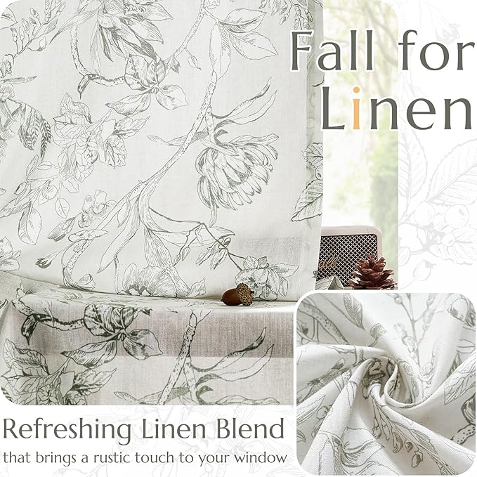 jinchan Floral Curtains 84 Inches Long Charcoal Grey Flower Linen Farmhouse - Image 4