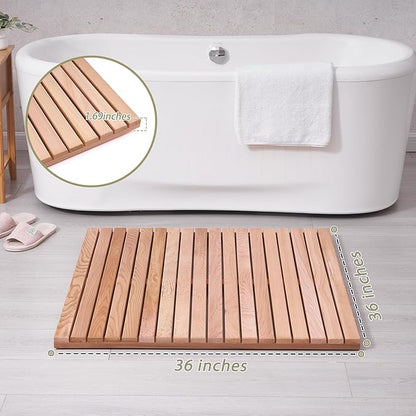 bingaai Cedar Wood Shower Mat 36" × 36" Square, Cedar Wooden Bath Mats - Image 4