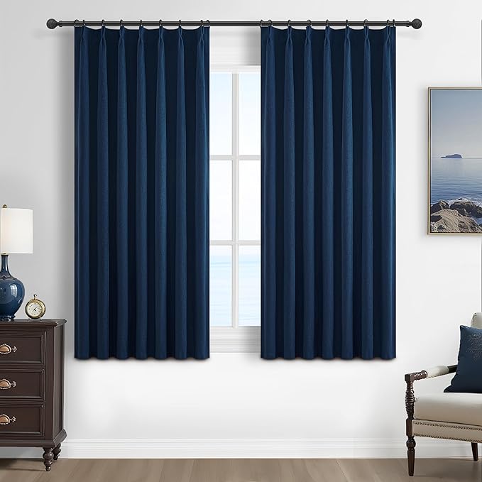 Navy Blue Small Blackout Curtains 54 Inches Length by QJMYDECO