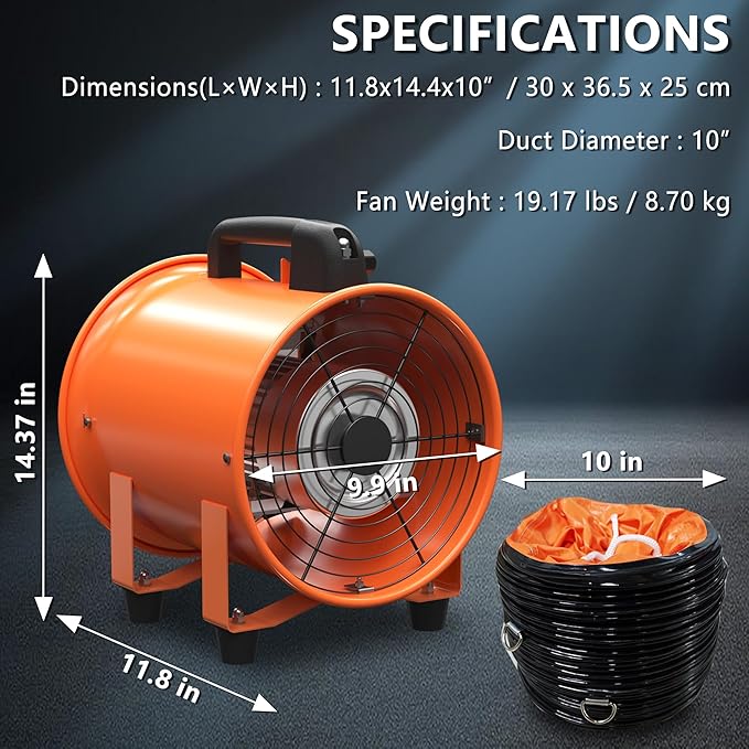 10 Inch Utility Blower Fan 1600CFM Industrial Portable Exhaust Fan - Image 3