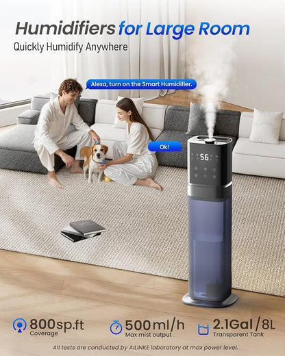Humidifiers for Bedroom 2.1Gal/8L, Smart Humidifier Large room, Cool Mist - Image 2