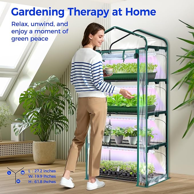 Indoor Greenhouse with Grow Light, Ohuhu 4-Tier Mini Green House - Image 7
