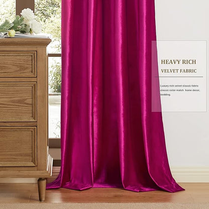 BULBUL Living Room Velvet Window Curtains 120 inch Length- 2 Panels Hot Pink - Image 4