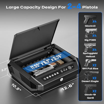 Gun Safe with LCD Display, ≤0.1s Quick Access Handgun Safe - Image 7