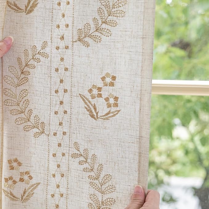jinchan Belrose Linen Curtains for Bedroom Floral Curtains 96 Inch Length Linen - Image 4