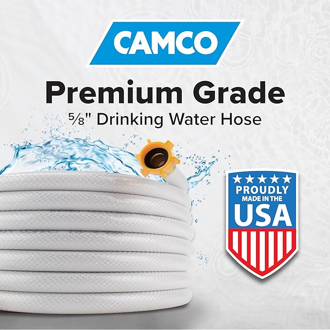 Camco Drinking Water Hose, Reinforced PVC | Drinking Water Safe | Brass - Image 2