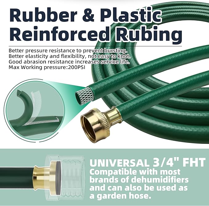 Burst-Proof Dehumidifier Drain Hose – 5 FT Green Rubber, 3/4" FHT, Heavy Duty - Image 4