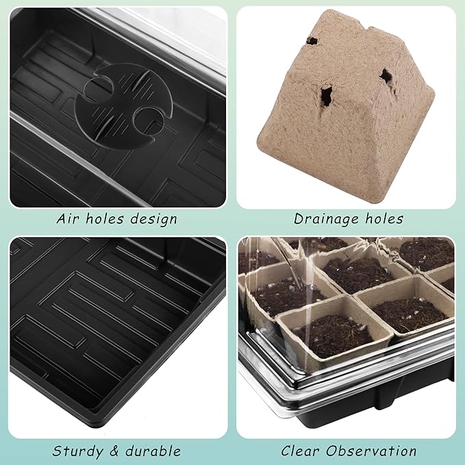 4 Pack Seed Starter Tray Kit, 120 Square Seed Peat Pots - Image 3