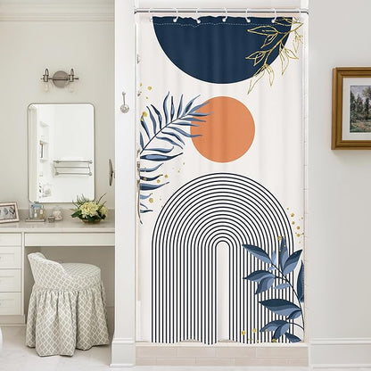 Small Stall Boho Shower Curtain 36Wx72H Navy Blue Modern Bohemian Mid Century by MitpokBrand