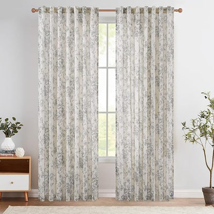 jinchan Linen Blend Curtain Floral Curtains - Image 2